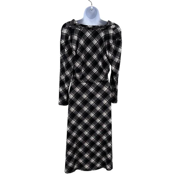 Charter Club Black/White Check Plaid V-Neck Dress Deep Black WMNS S Fit & Flare - Picture 4 of 8